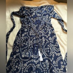 Floral Off-Shoulder Jumpsuit with Tassels